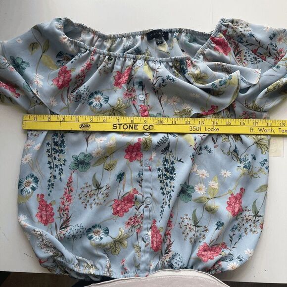 Sanctuary by Anthro Aisley Ballet Off Shoulder Bluebell Blue‎ Floral Top - Picture 7 of 10